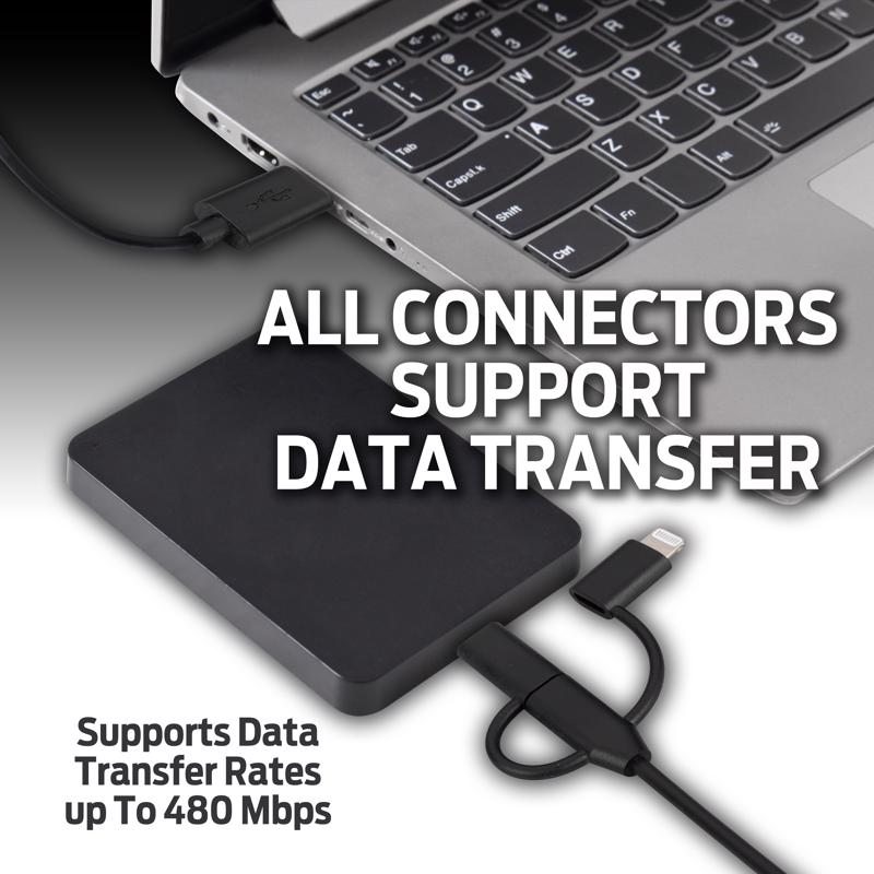 Monster Just Hook It Up Lightning to USB and Micro to USB Charge and Sync Cable Assortment 3 ft. Bla