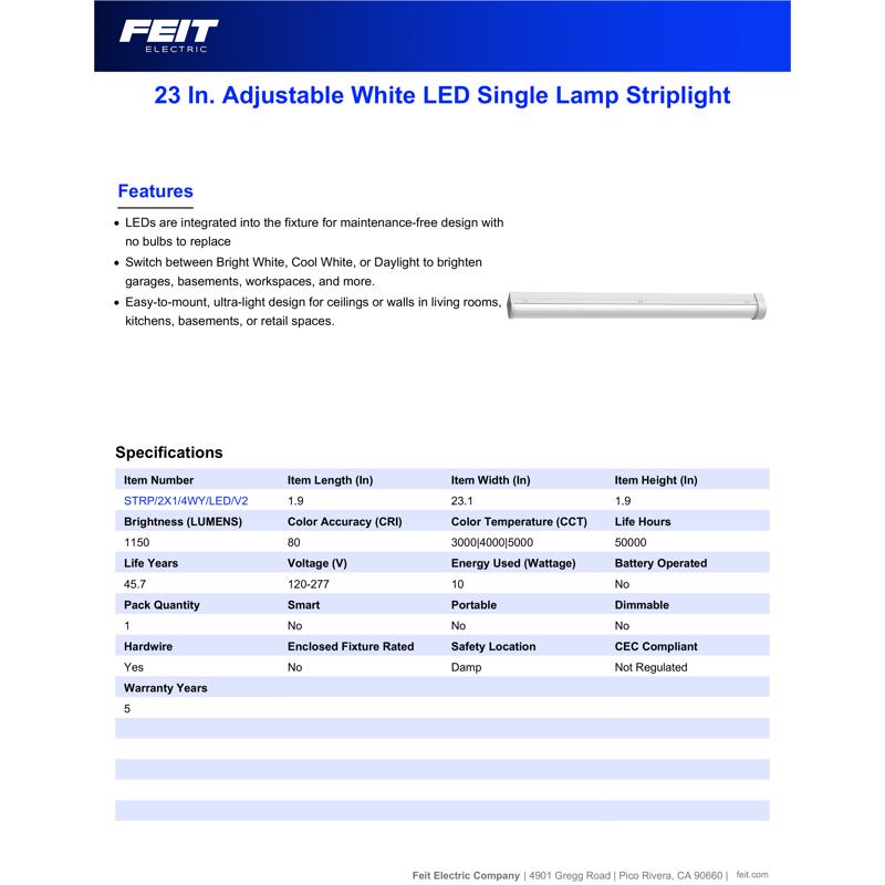 Feit 23 in. L White Hardwired LED Strip Light 1150 lm