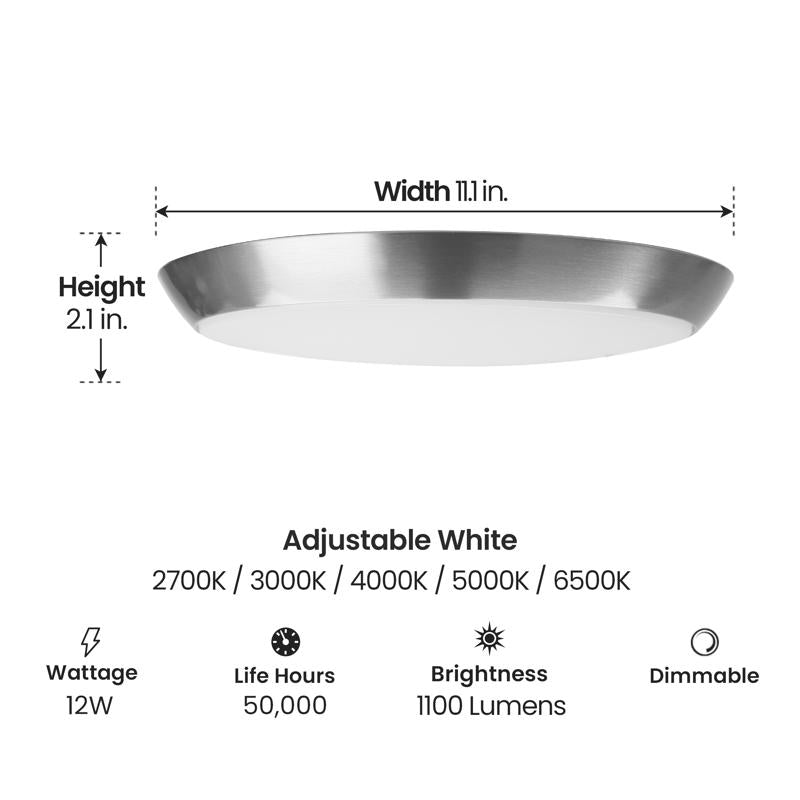 Feit 3 in. H X 11 in. W X 11 in. L Brushed Nickel White Ceiling Fixture