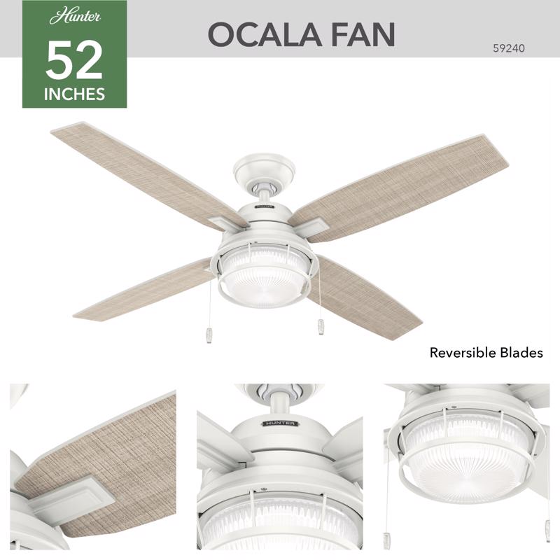 Hunter Fan Ocala 52 in. Bronze White LED Indoor and Outdoor Ceiling Fan