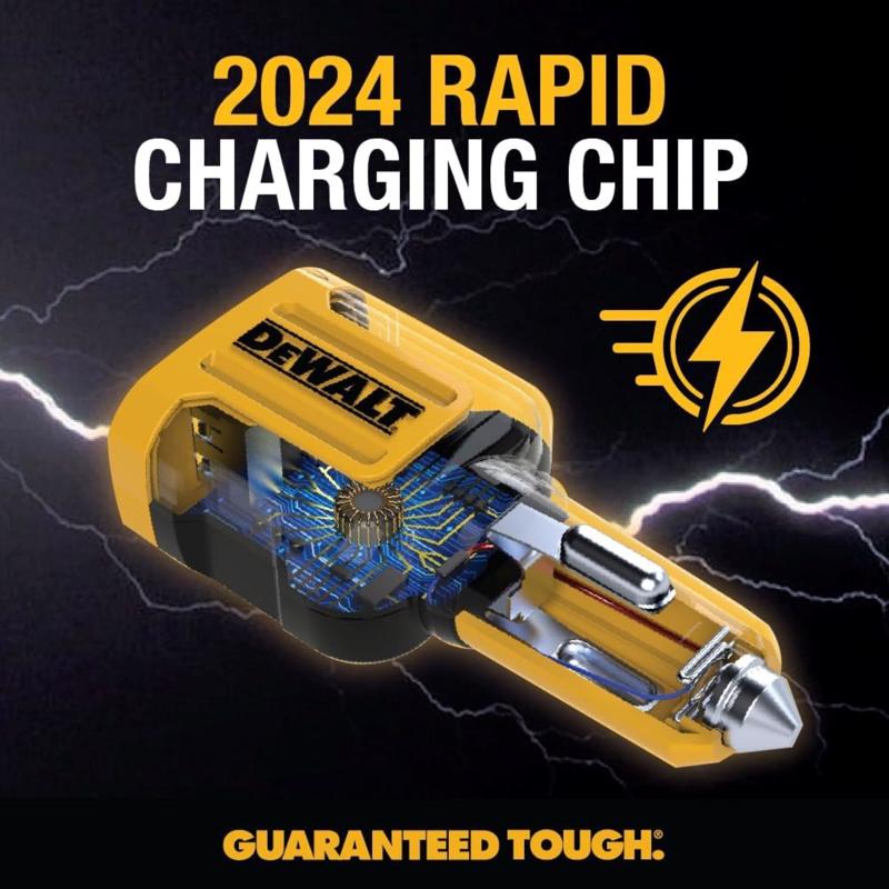 DeWalt Black/Yellow Car Charger 2 Port USB Car Charger For All Mobile Devices