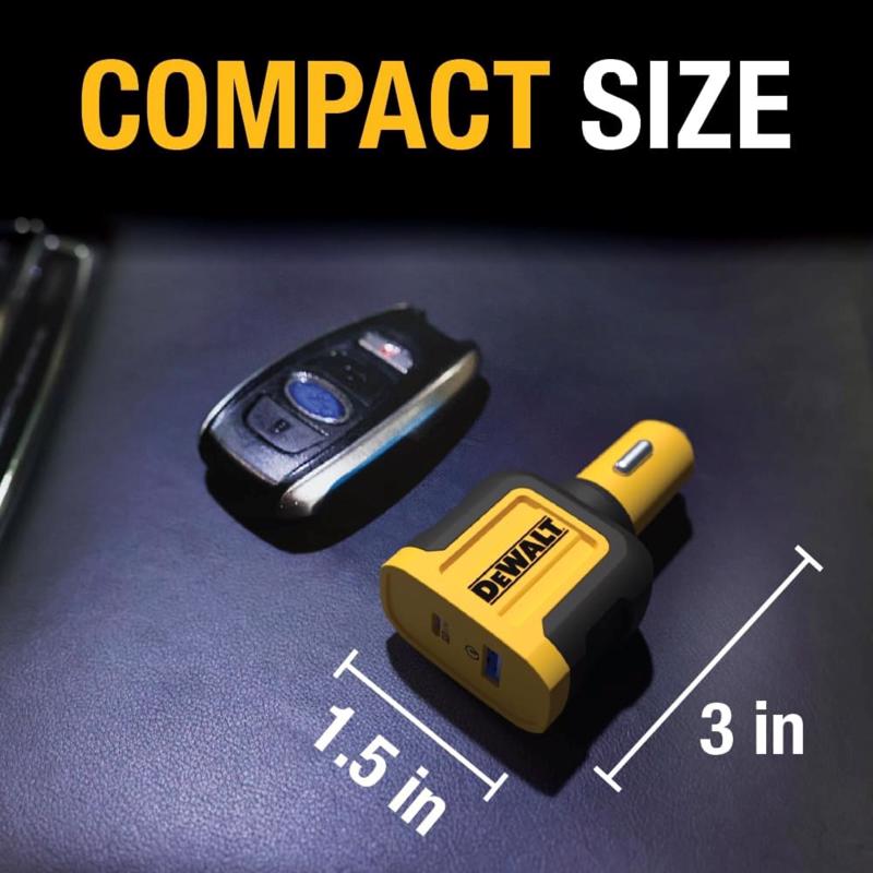 DeWalt Black/Yellow Car Charger 2 Port USB Car Charger For All Mobile Devices