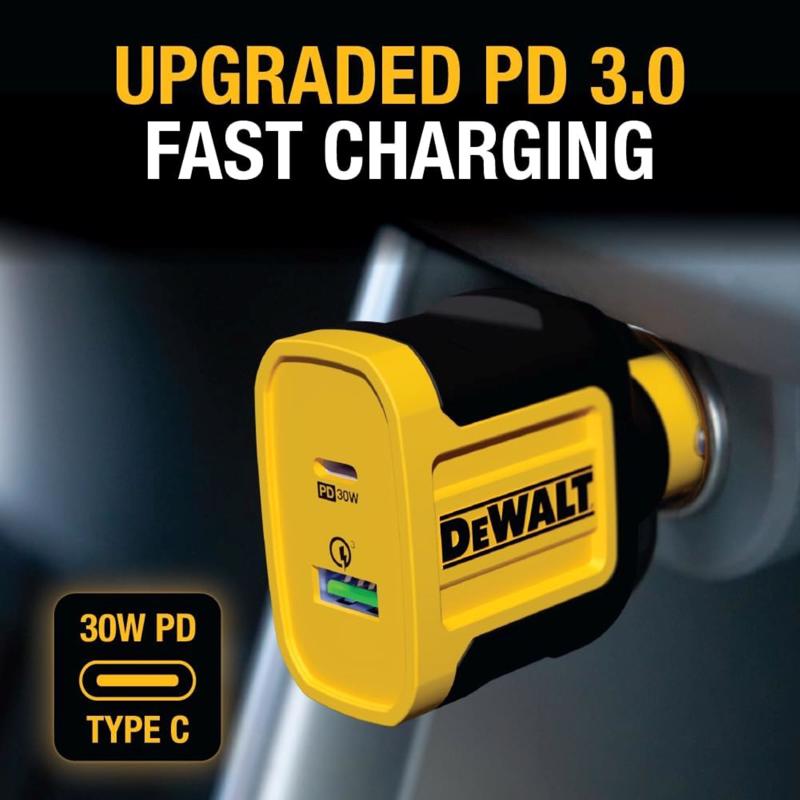 DeWalt Black/Yellow Car Charger 2 Port USB Car Charger For All Mobile Devices