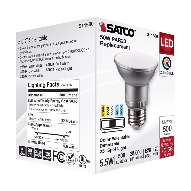 Satco PAR20 E26 (Medium) LED Bulb Tunable White/Color Changing 50 Watt Equivalence