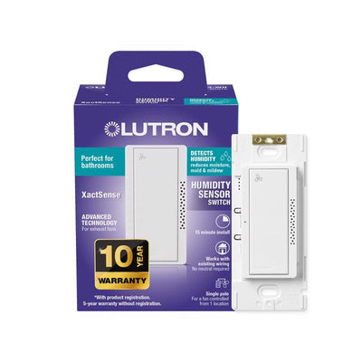 Lutron XactSense Humidity Sensor 3 amps Single Pole Bathroom Exhaust Smart-Enabled Switch White