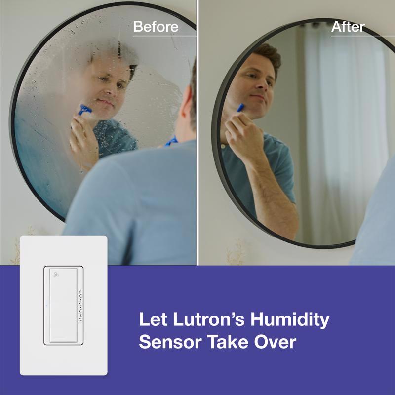 Lutron XactSense Humidity Sensor 3 amps Single Pole Bathroom Exhaust Smart-Enabled Switch White