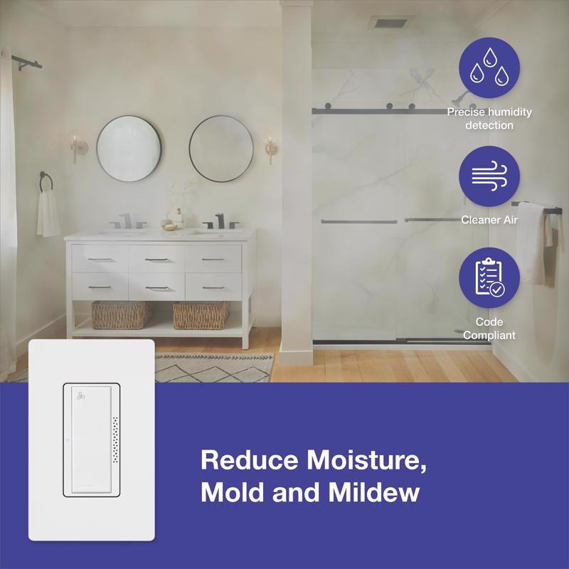 Lutron XactSense Humidity Sensor 3 amps Single Pole Bathroom Exhaust Smart-Enabled Switch White