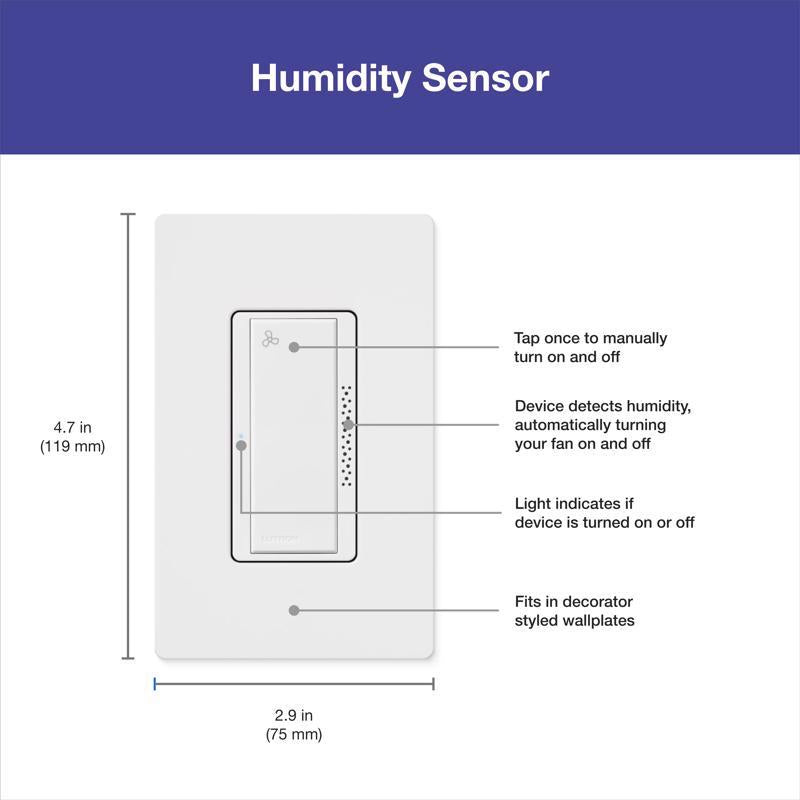 Lutron XactSense Humidity Sensor 3 amps Single Pole Bathroom Exhaust Smart-Enabled Switch White