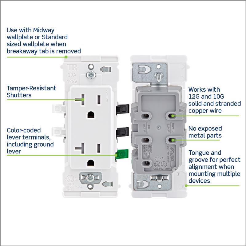 Leviton Lever Edge 20 amps 125 V White Tamper Resistant Outlet 5-20R