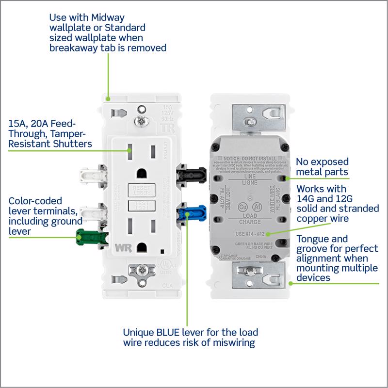 Leviton Lever Edge 15 amps 125 V White Weather Resistant GFCI Outlet