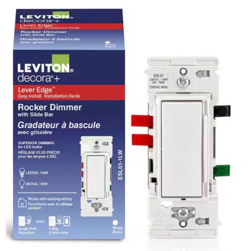 Leviton Lever Edge White Rocker Dimmer Switch