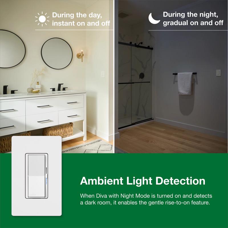 Lutron Diva with Night Mode for Dimmable LED Bulbs White 150 W 3-Way Dimmer Switch