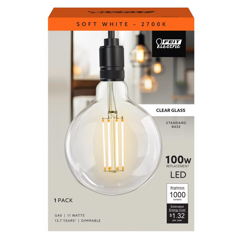 Feit G40 E26 (Medium) Filament LED Bulb Soft White 100 Watt Equivalence