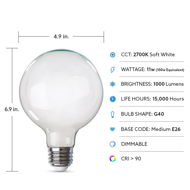 Feit G40 E26 (Medium) Filament LED Bulb Soft White 100 Watt Equivalence
