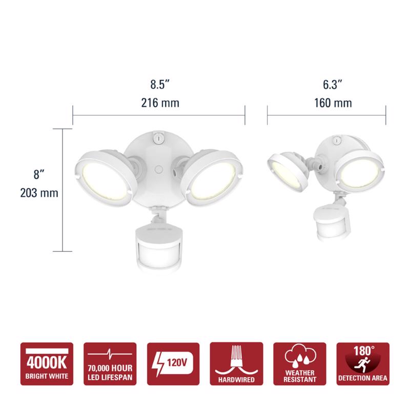 Halo Motion-Sensing Hardwired LED White Floodlight