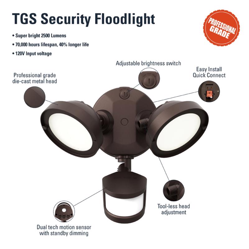 Halo Motion-Sensing Hardwired LED Bronze Floodlight