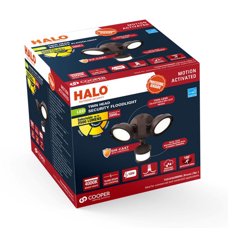 Halo Motion-Sensing Hardwired LED Bronze Floodlight