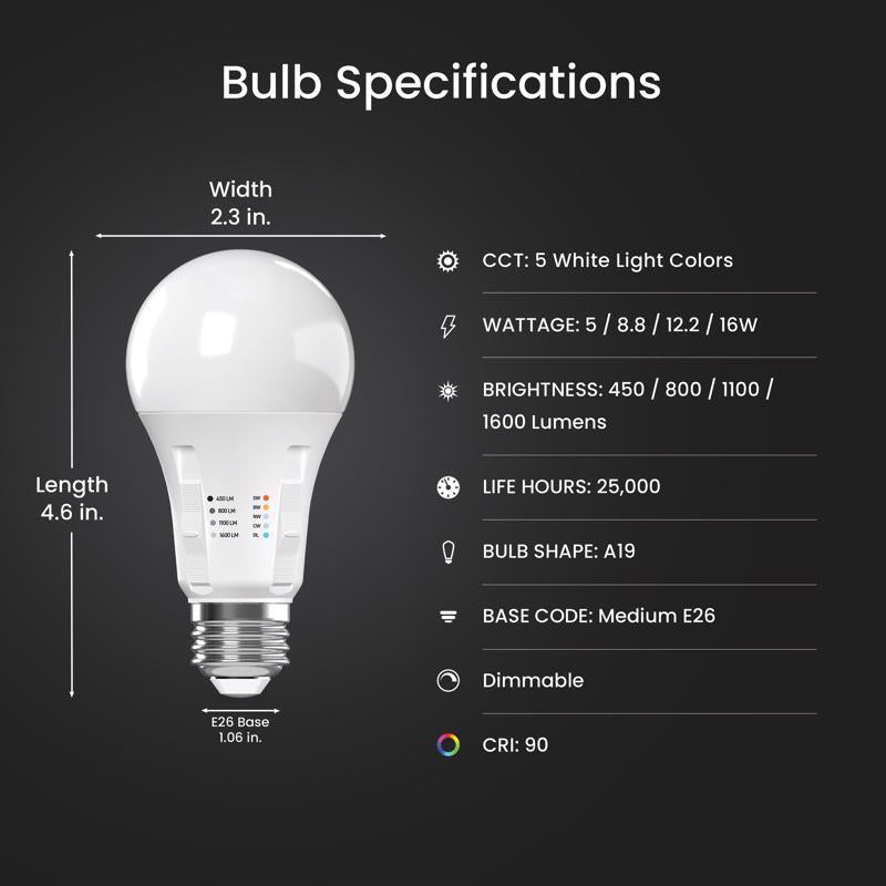 Feit Electric A19 E26 (Medium) LED Bulb Adjustable White 100 Watt Equivalence