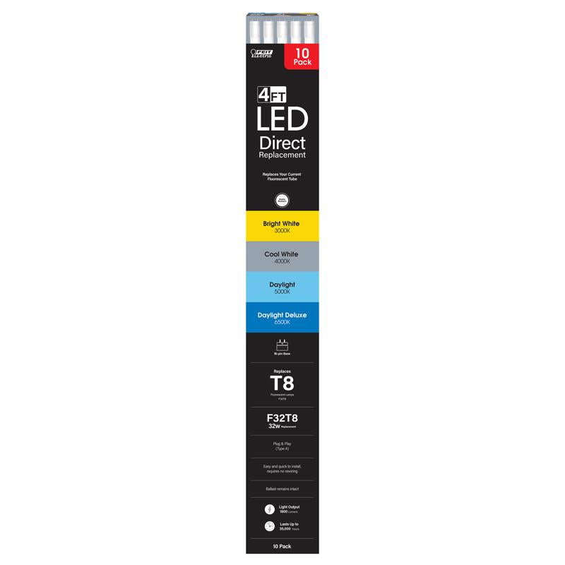 Feit Electric Linear Adjustable White 48 in. Bi-Pin T8 LED Tube 32 Watt Equivalence 10 pk