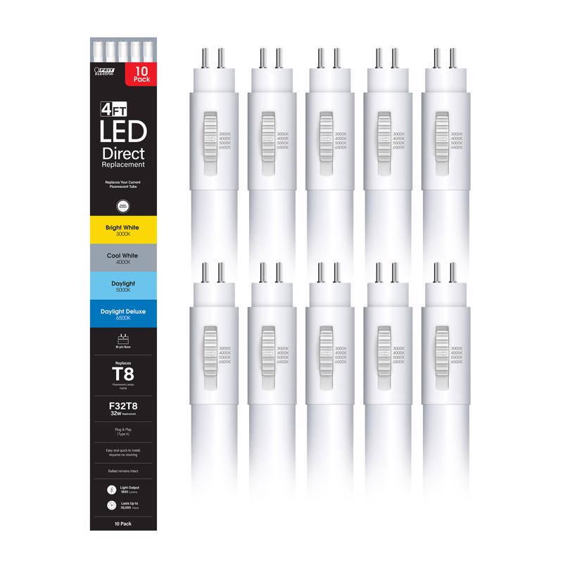 Feit Electric Linear Adjustable White 48 in. Bi-Pin T8 LED Tube 32 Watt Equivalence 10 pk