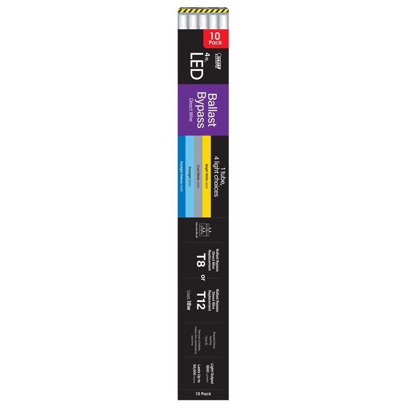 Feit Electric Linear Adjustable White 48 in. Bi-Pin T8 LED Tube 32 Watt Equivalence 10 pk