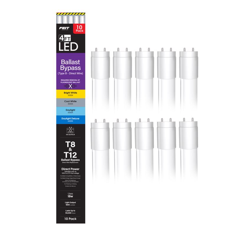 Feit Electric Linear Adjustable White 48 in. Bi-Pin T8 LED Tube 32 Watt Equivalence 10 pk