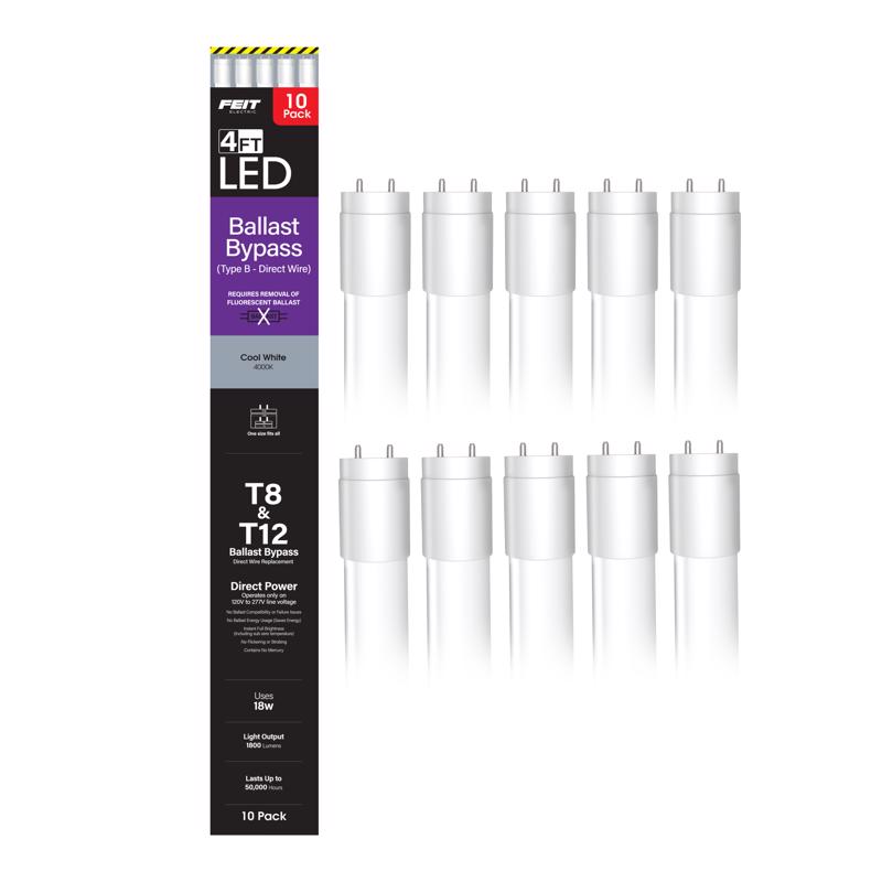 Feit Electric Linear B- Bypass Adjustable White 48 in. Bi-Pin T8 LED Tube 32 Watt Equivalence 10 pk