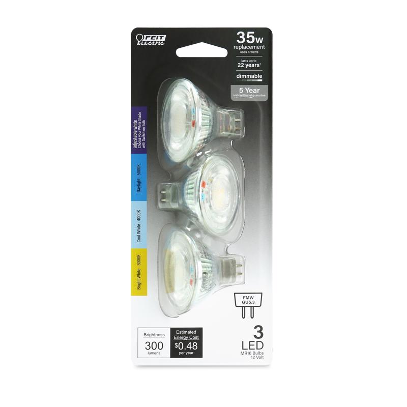 Feit Electric MR16 GU5.3 LED Bulb Adjustable White 35 Watt Equivalence