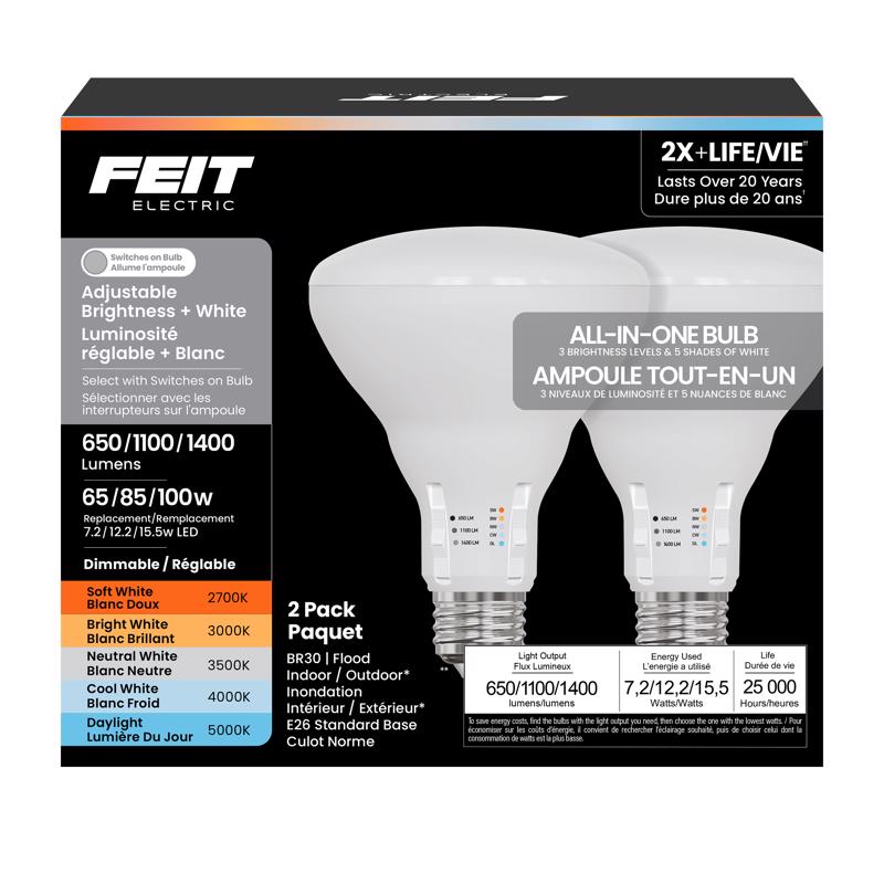 Feit Electric BR30 E26 (Medium) LED Bulb Adjustable White 100 Watt Equivalence
