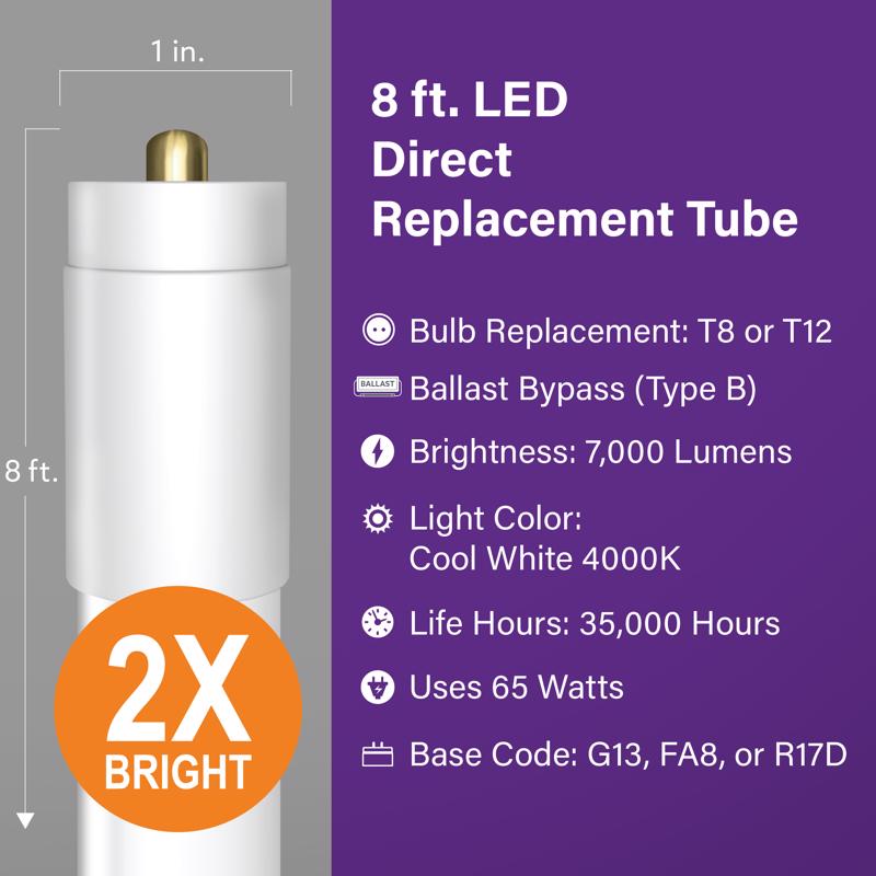 Feit Linear Daylight 96 in. G13 T8 LED Tube Light 110 Watt Equivalence 2 pk