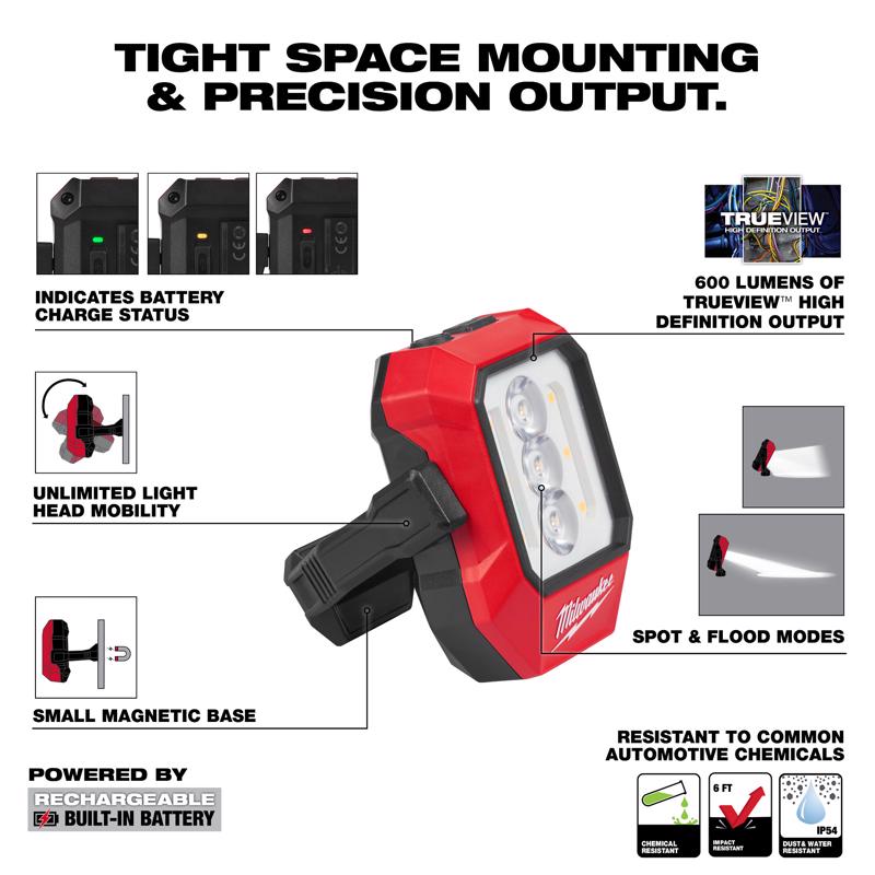 Milwaukee 600 lm Black/Red LED Rechargeable Rechargeable Flashlight