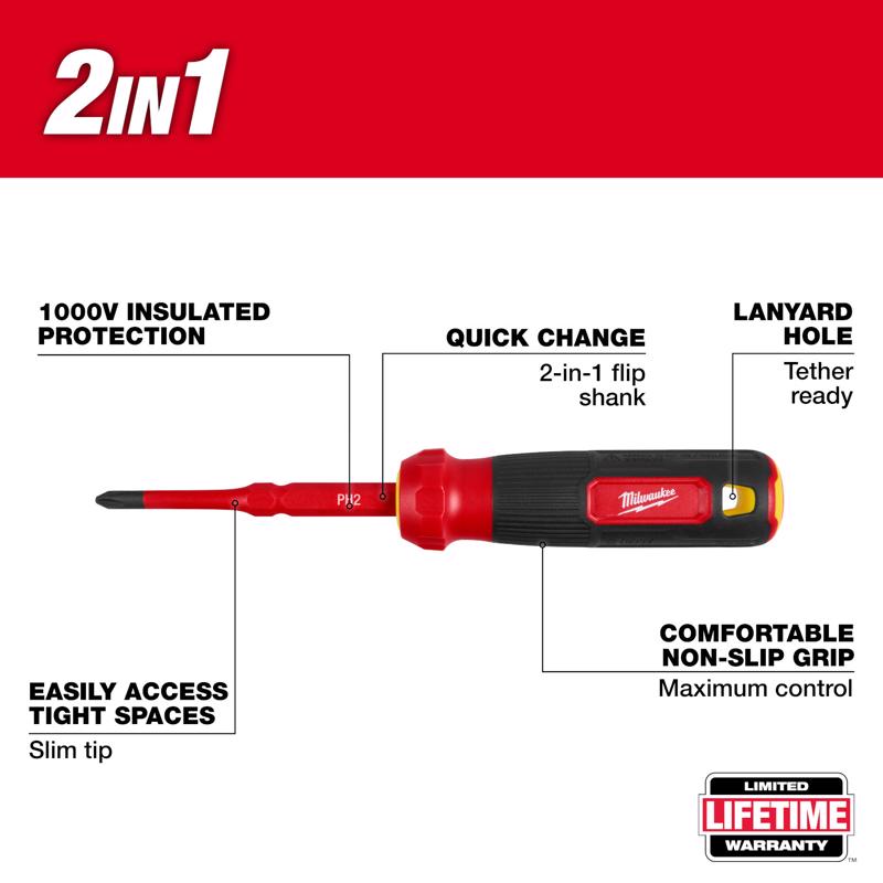 Milwaukee Phillips/Slotted Multi-Bit Screwdriver 2 pc