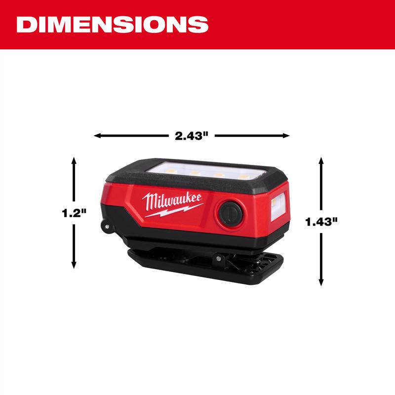 Milwaukee 300 lm Black/Red LED Rechargeable Clip Light