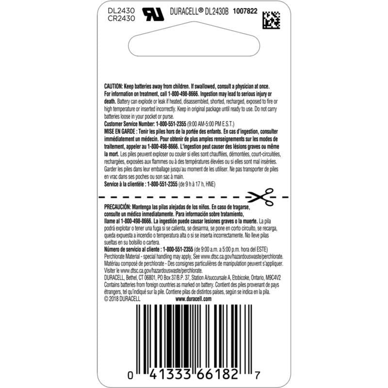 Duracell Lithium Coin 2430 3 V 285 mAh Medical Battery