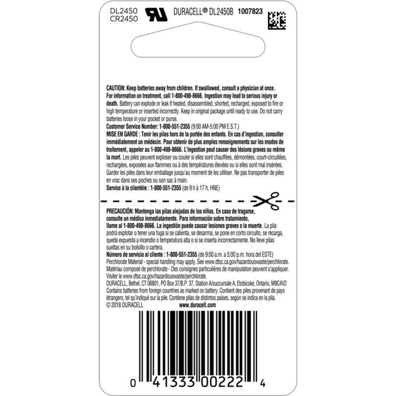 Duracell Lithium Coin 2450 3 V 600 mAh Medical Battery