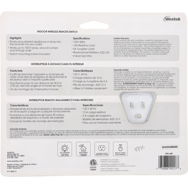 Westek 15 amps Toggle Switch White
