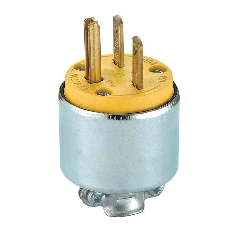 Leviton Commercial Armored Ground/Straight Blade Plug 6-15P 18-12 AWG 2 Pole 3 Wire