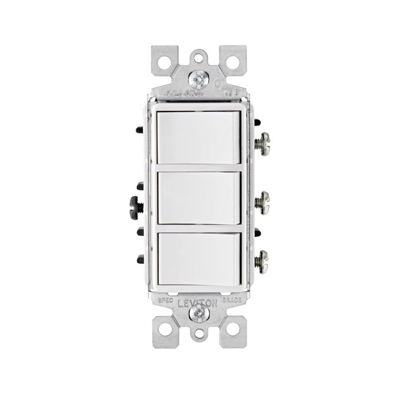 Leviton Decora 15 amps Single Pole Rocker Triple Combination Switch White
