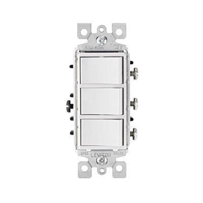 Leviton Decora 15 amps Single Pole Rocker Triple Combination Switch White