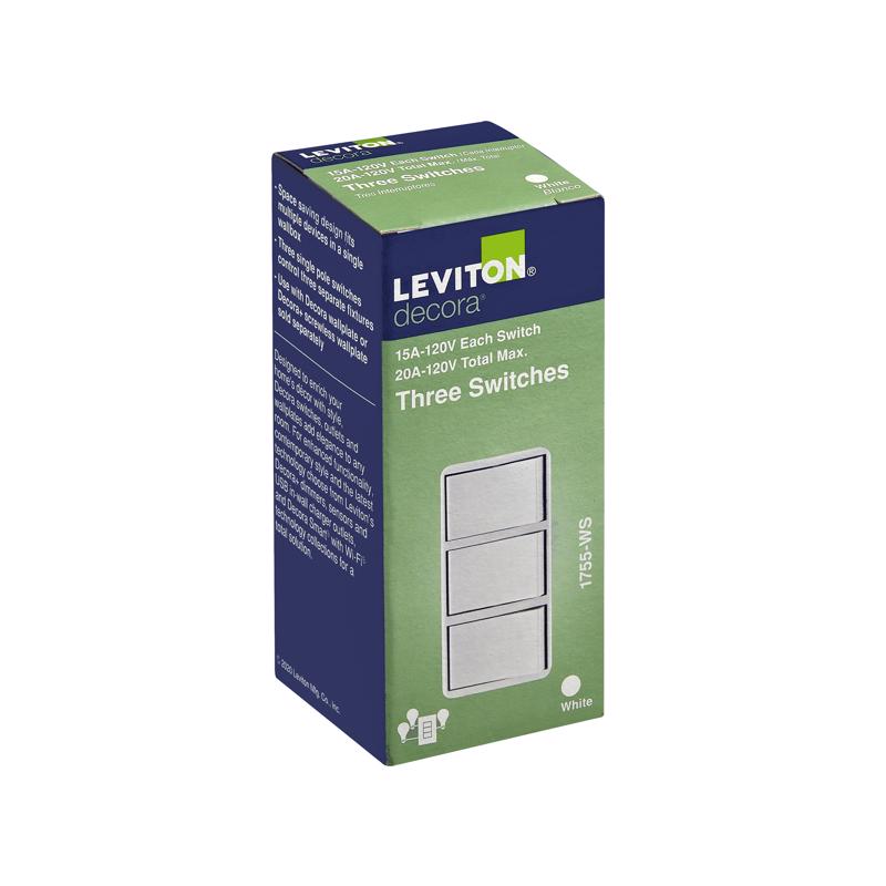 Leviton Decora 15 amps Single Pole Rocker Triple Combination Switch White