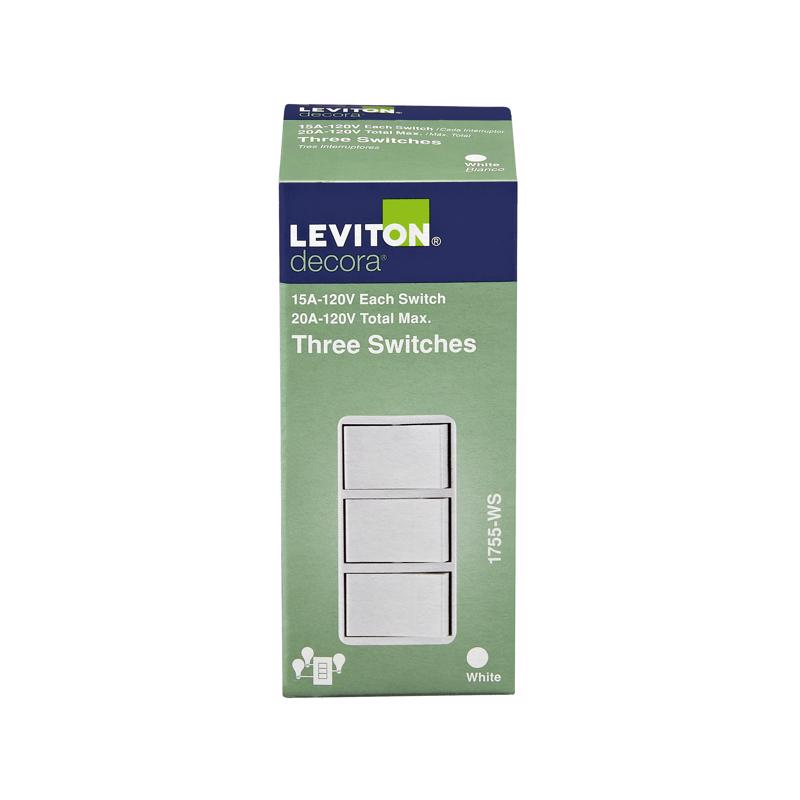 Leviton Decora 15 amps Single Pole Rocker Triple Combination Switch White