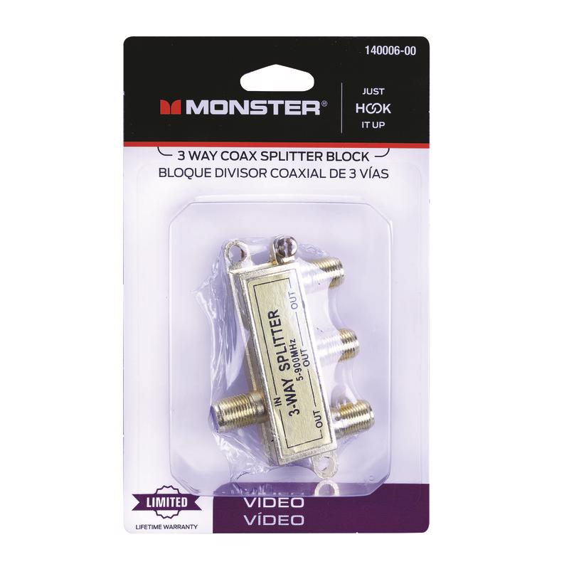 Monster Just Hook It Up 3 Way Coax Splitter 75 ohm 900 MHz