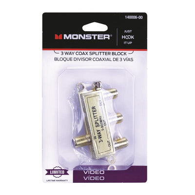 Monster Just Hook It Up 3 Way Coax Splitter 75 ohm 900 MHz