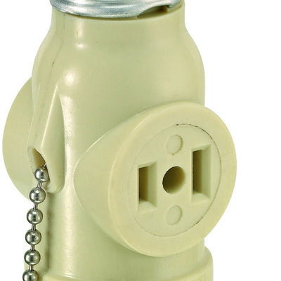 Leviton Plastic Medium Base Lampholder w/Outlet & Pull Chain