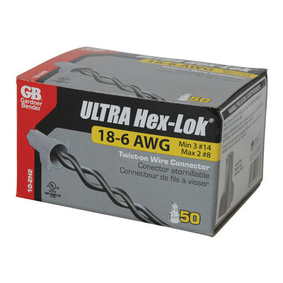 Gardner Bender Hex-Lok 18-6 AWG Copper Wire Connector Gray 50 pk