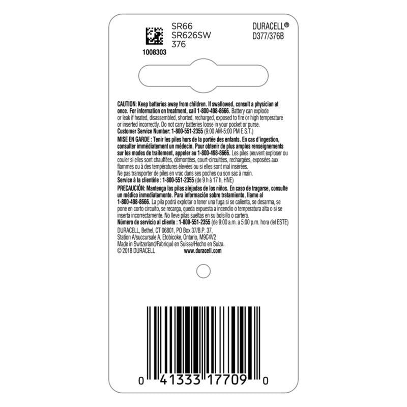 Duracell Silver Oxide 376/377 1.5 V 28 mAh Electronic/Watch Battery