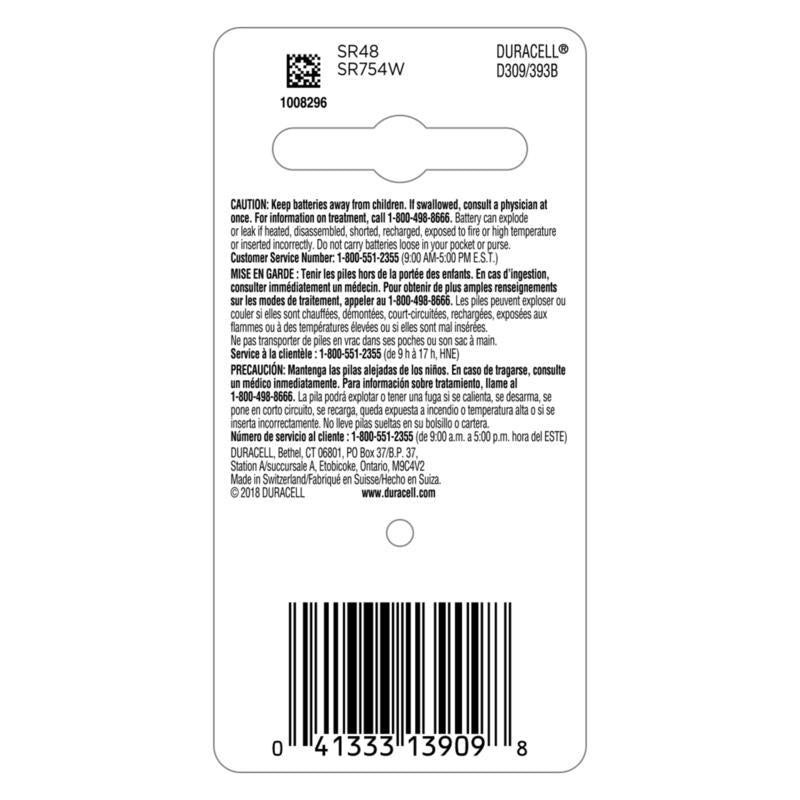 Duracell Silver Oxide 309/393 1.5 V 80 mAh Electronic/Watch Battery