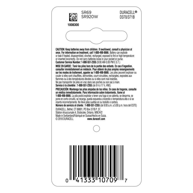 Duracell Silver Oxide 370/371 1.5 V 40 mAh Button Cell Battery