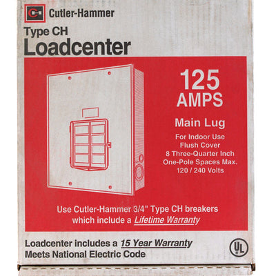Eaton Cutler-Hammer 125 amps 120/240 V 8 space 8 circuits Flush Mount Main Lug Load Center