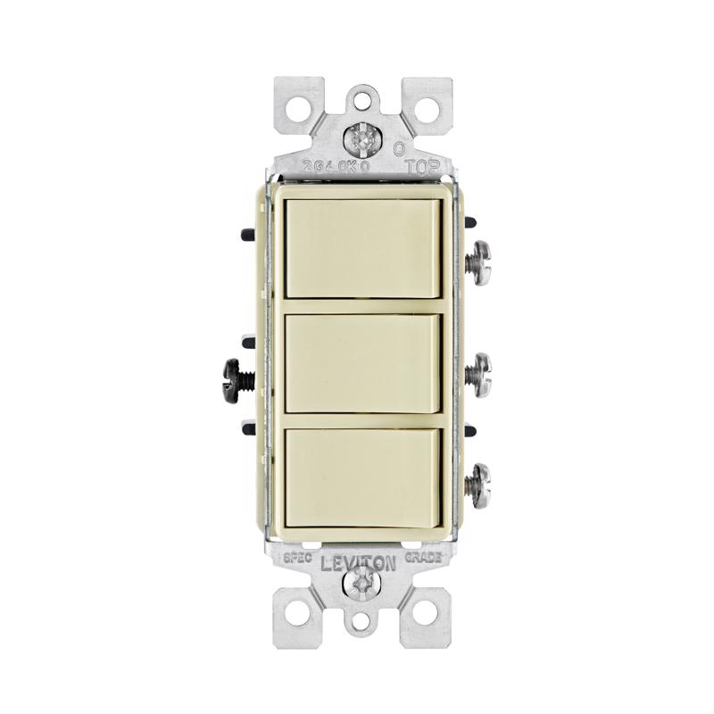 Leviton Decora 15 amps Single Pole Rocker Triple Combination Switch Ivory